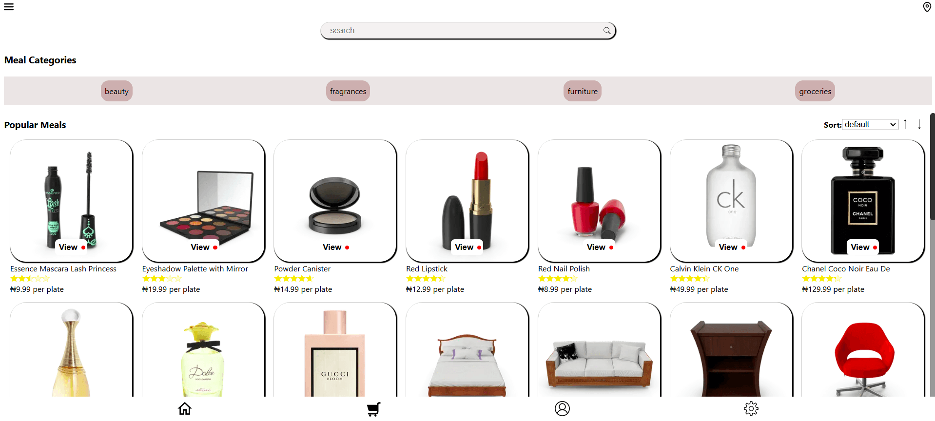 Screenshot from Online Store