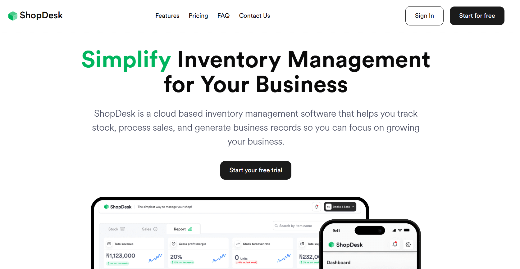 Screenshot from Shopdesk